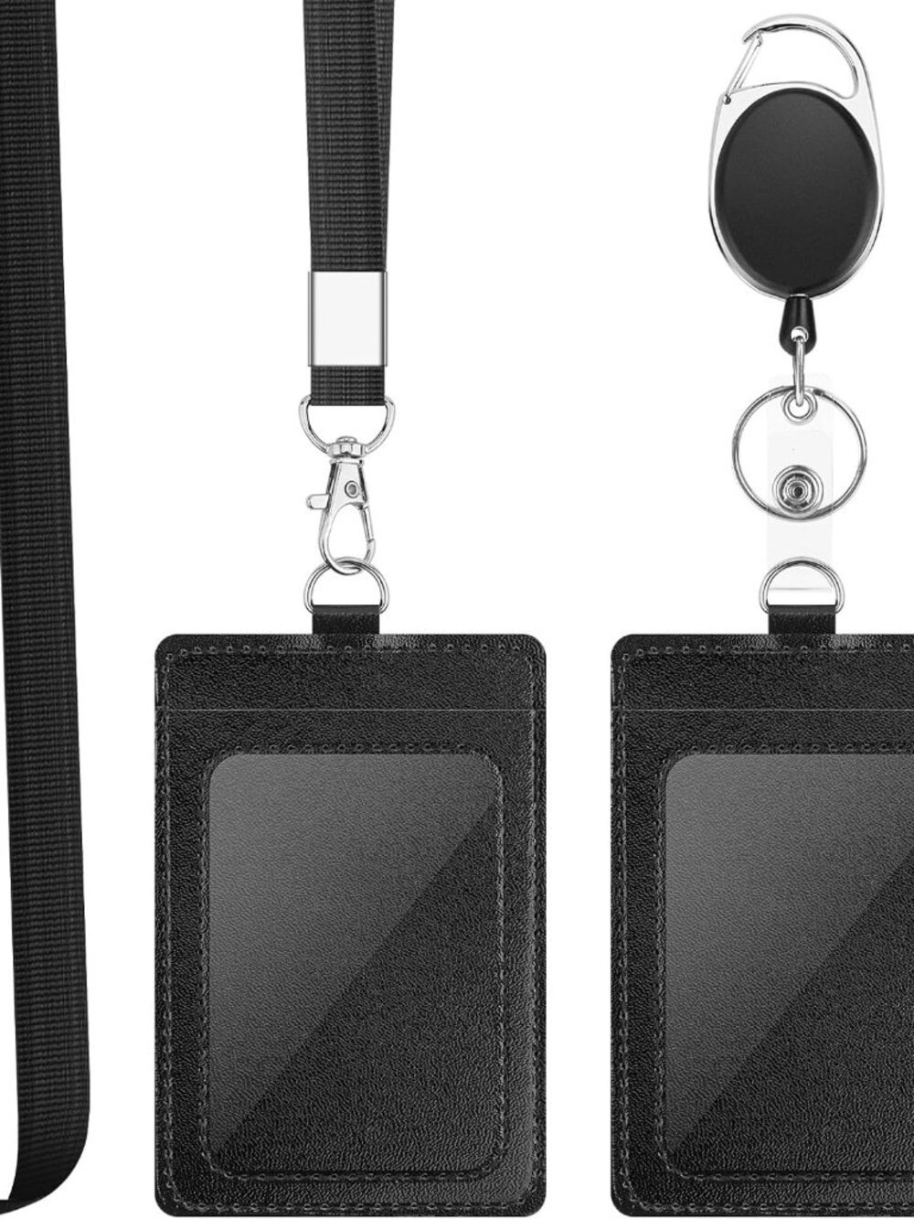 2 Pack Badge Holders, Vertical PU Leather ID Badge Card Holder with Detachable N